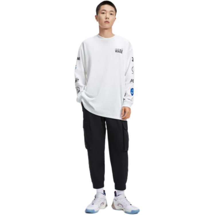 Мужская толстовка с круглым вырезом Li Ning Wade Series Printed Loose Round Neck Pullover Sweatshirt Standard-White AHSR497-3