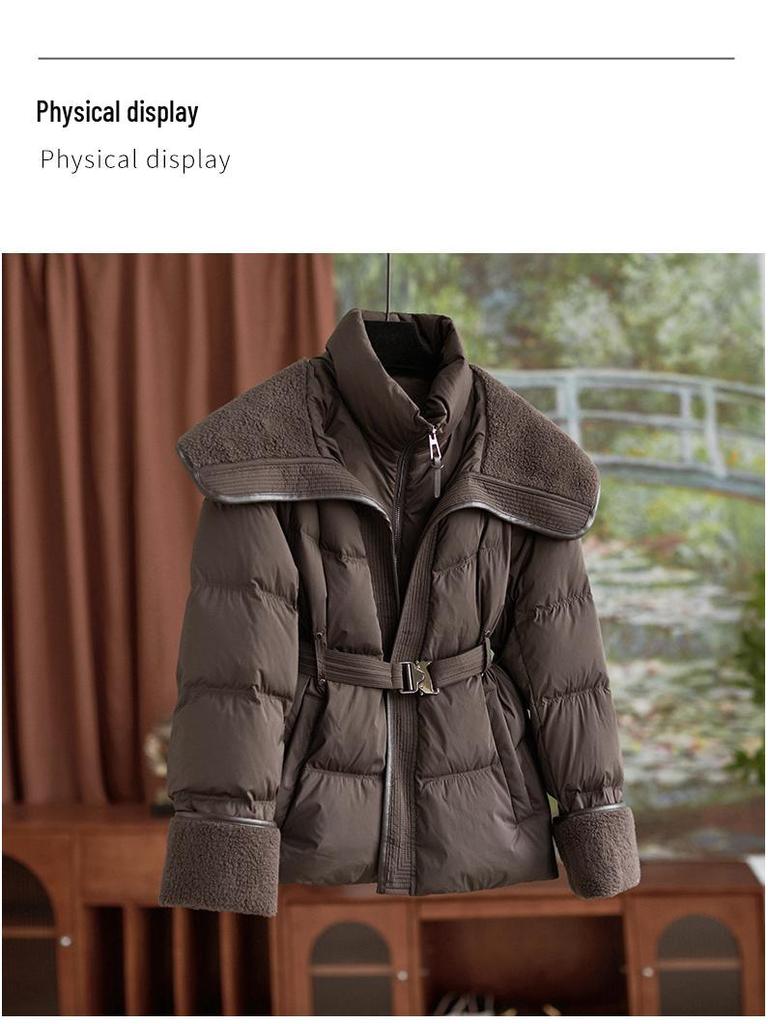 High-End Lamb's Wool & Duck Down Faux Two-Piece Large Lapel Women's Down Jacket