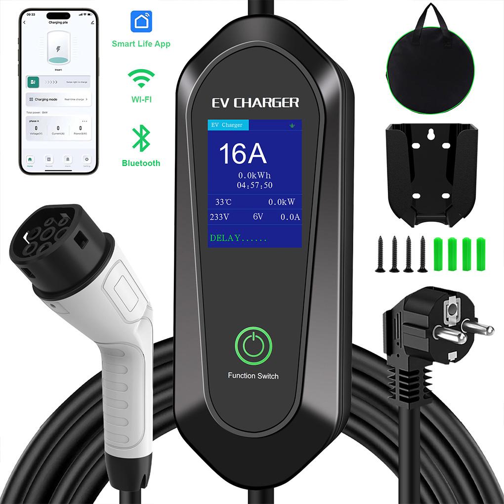 Portable Electric Vehicle Charger 3.5KW 16A IP65 Waterproof Type-2 APP WiFi Bluetooth Smart Charging Station