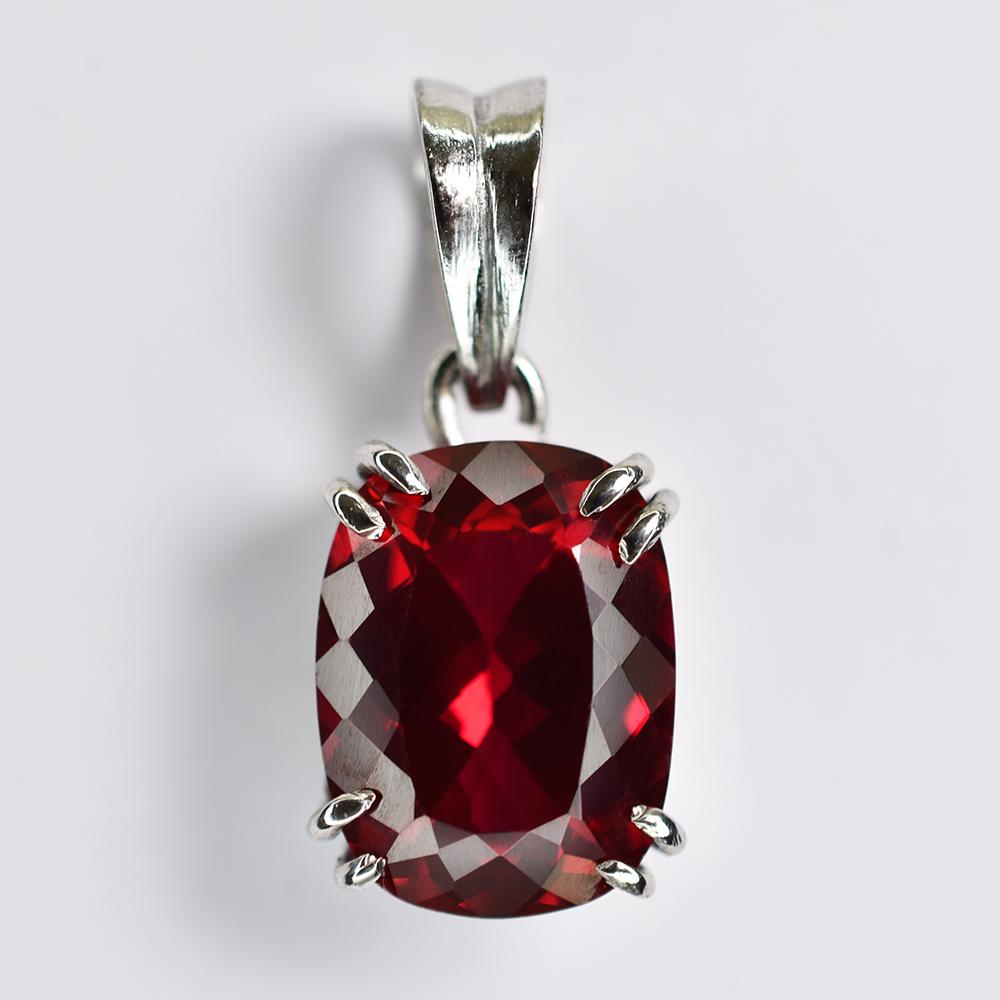 Certified 24 Ct Natural Red Ruby Cushion Gemstone 925 Sterling Silver Pendant
