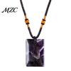 Rectangle Stone Pendant Natural Crystal Necklace, Healing Energy Necklace with Adjustable Polished Braided Rope, Fake Gemstone Jewelry for Men Women