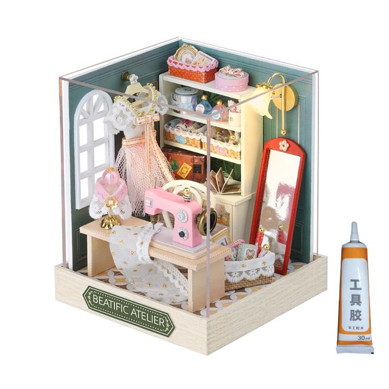 Wood Atelier Insert Candy Shop Model Dollhouses with Light Unique Craft Build Your Own Shop Model Craft