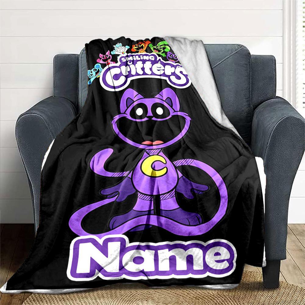 Customiz Name Personality Smiling Critters Blanket Soft &Warm Sofa Office Bed Travel Lunch Break Blanket, Gift Suitable All Seasons