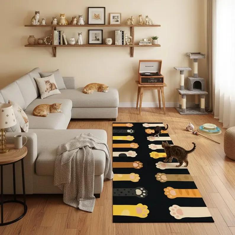 Розовый Коврик-дорожка со следами лап для детской прихожей, Девичий ковер для комнаты, Гостиной, Коридора, Домашний декор, Ковры