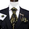 Barry.Wang Mens Ascot with Brooch Floral Jacquard Silk Cravat Tie Hanky Cufflinks Set