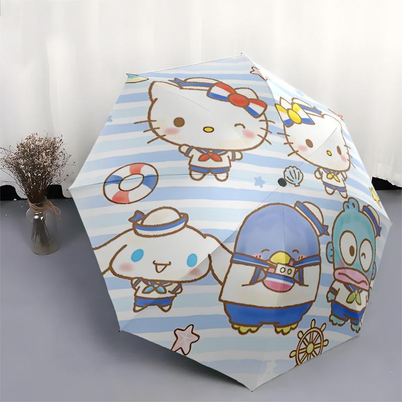 1pc Hello Kitty Sailor Set with Lifebuoy & Anchor Automatic Opening/Closing Umbrella with Foldable Design - Nautical Theme Umbrella for Fans, Traveler