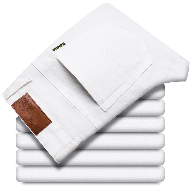 The New Light Luxury Fashion Pink Jeans Male Slim Summer Elastic Hundred Men's Mid-waist Casual Trousers