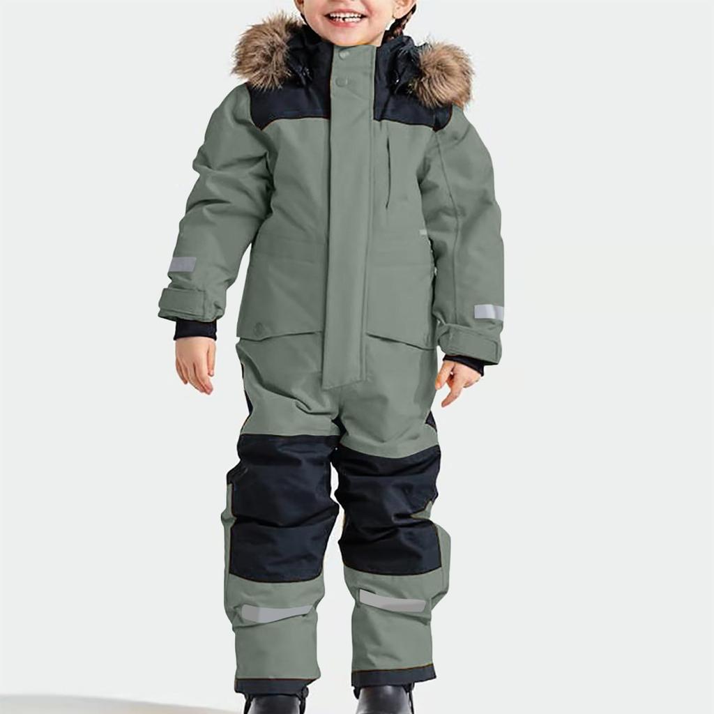 Children's Fashion Outdoor Waterproof Fleece-Lined Thickened Warm Boys' And Girls' One-Piece Ski Suit