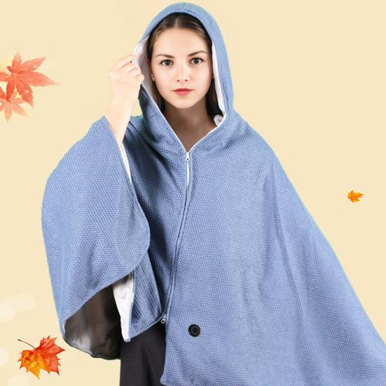 Электрический плед с капюшоном на молнии, однотонный, с подогревом, шаль-накидка, зимний, теплый, с быстрым нагревом