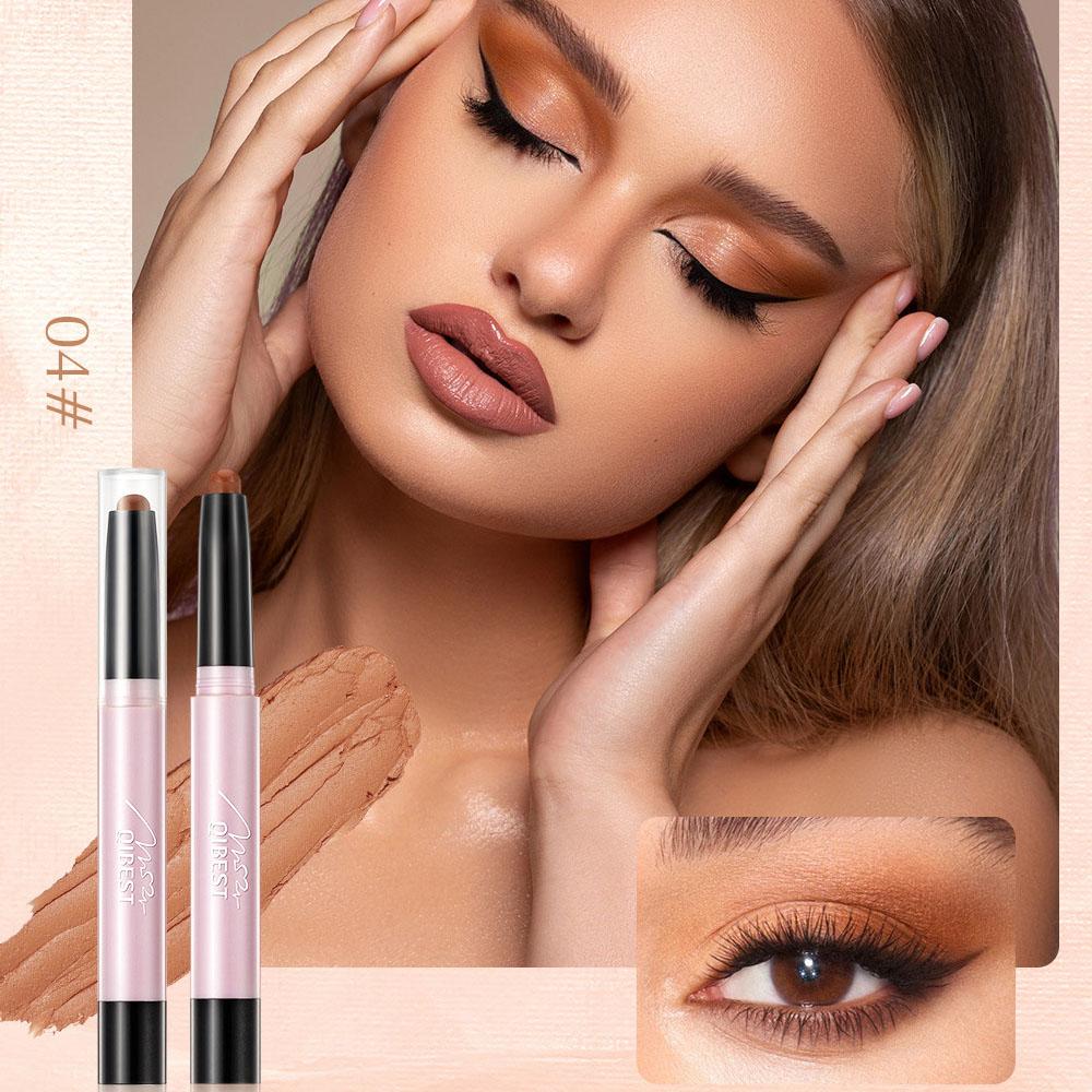 QIBEST Ленивые тени для век, без размазывания, легко окрашиваются, жемчужные блестящие осветляющие тени для век, палочка