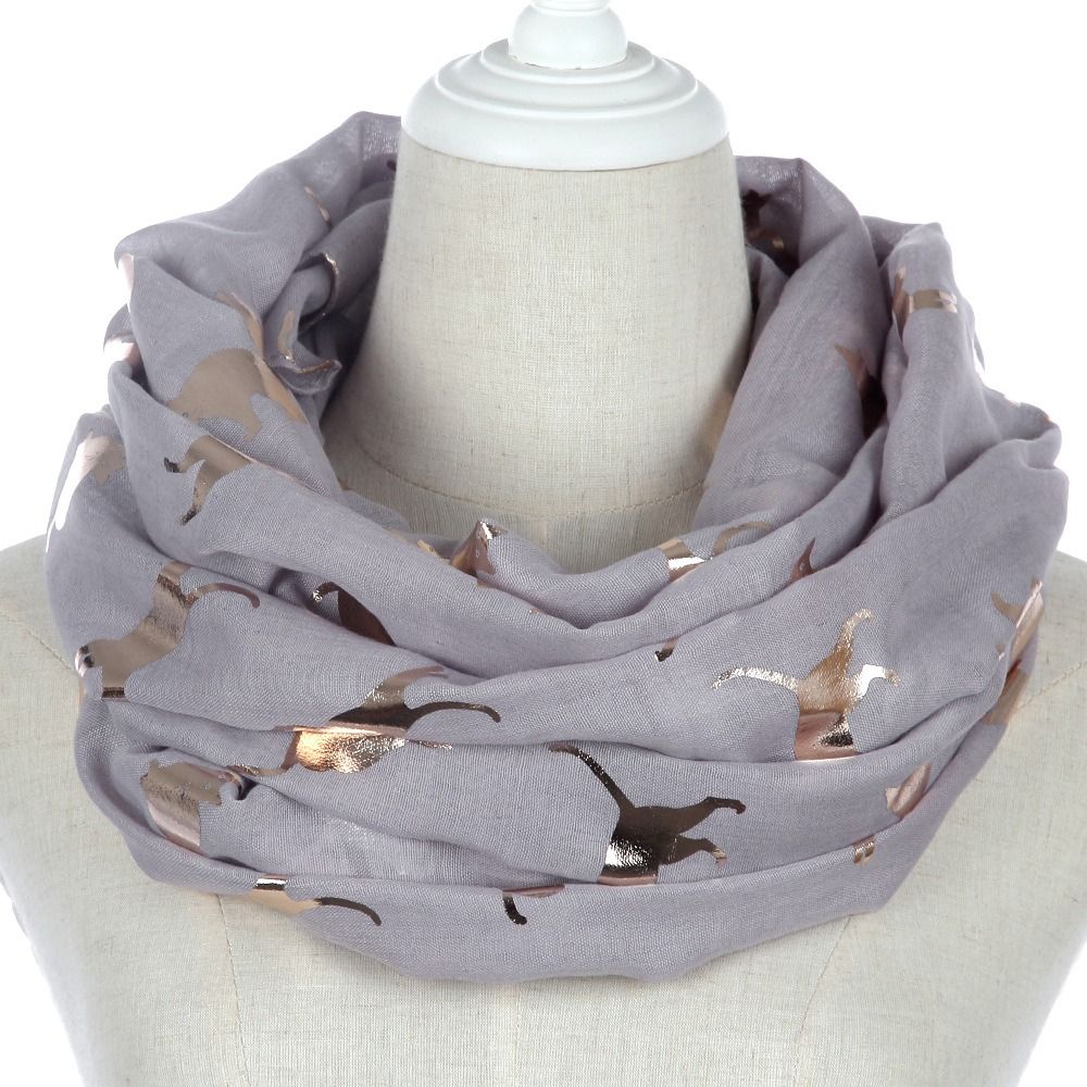 Polyester Cat Print Scarf with Frayed Hem Shawl Wrap Creative Gift Animal Scarf