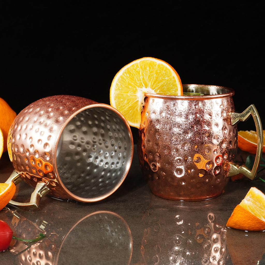 Кружки Leeseph Moscow Mule, кованые медные чашки с покрытием из нержавеющей стали 304, для холодных напитков, пива, вина, баров, вечеринок, в подарок