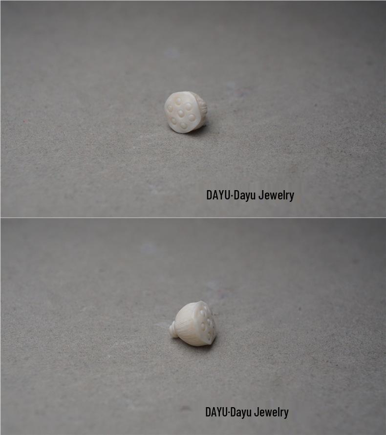 Natural Mammoth Ivory Carving with Turquoise Lotus Pod Hand Chain Accessory.