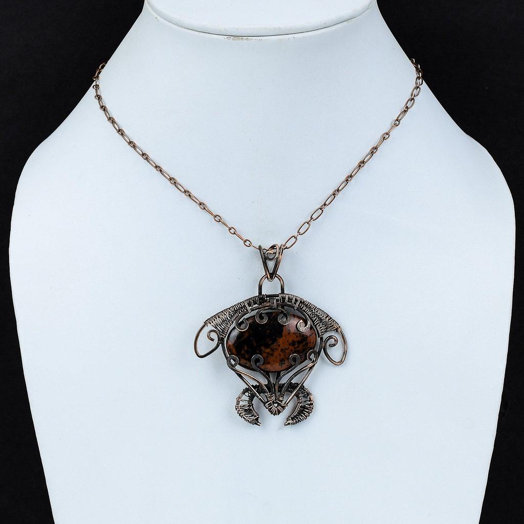 Mahogany Obsidian Pendant Copper Wire Wrapped Gemstone Pendant Handmade Copper Jewelry Tortoise Pendant Wire Wrapped Jewelry Gift For Mother