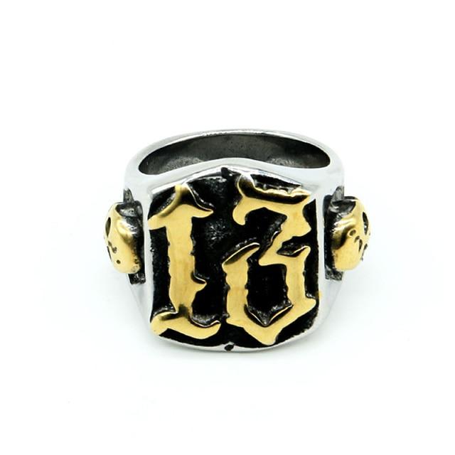 Панк Хип-Хоп Мужская Нет. 13 Кольца Мода Ретро Локомотив Из Нержавеющей Стали Золото Lucky 13 Череп Кольцо Мужские Ювелирные Изделия Подарок