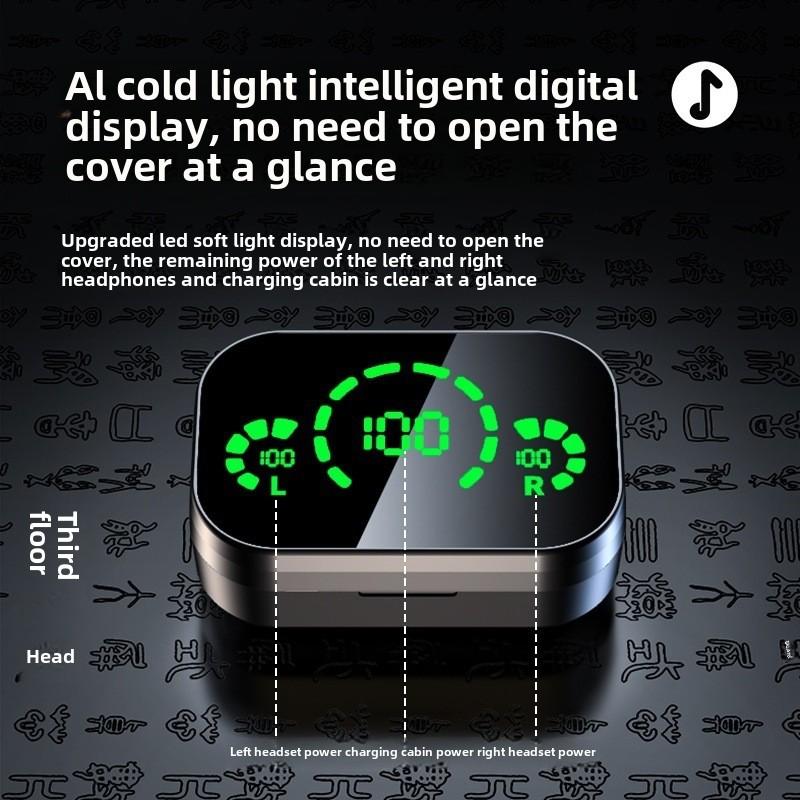 New Bluetooth Headset TWS Large Screen Intelligent Digital Display In-ear Breathing Light Sports Headset