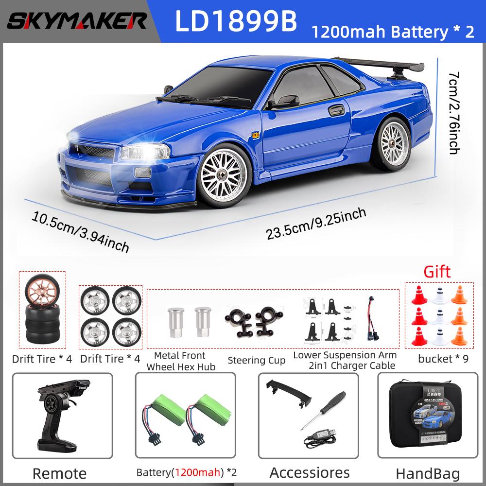 Skymaker Ldrc 1/18 Радиоуправляемая Дрифт-машина Ld1899 Модель GTR R34 2.4 ГГц Задний привод с гироскопом Кузов из сплава для езды по дороге Гоночная машина для мальчиков в подарок