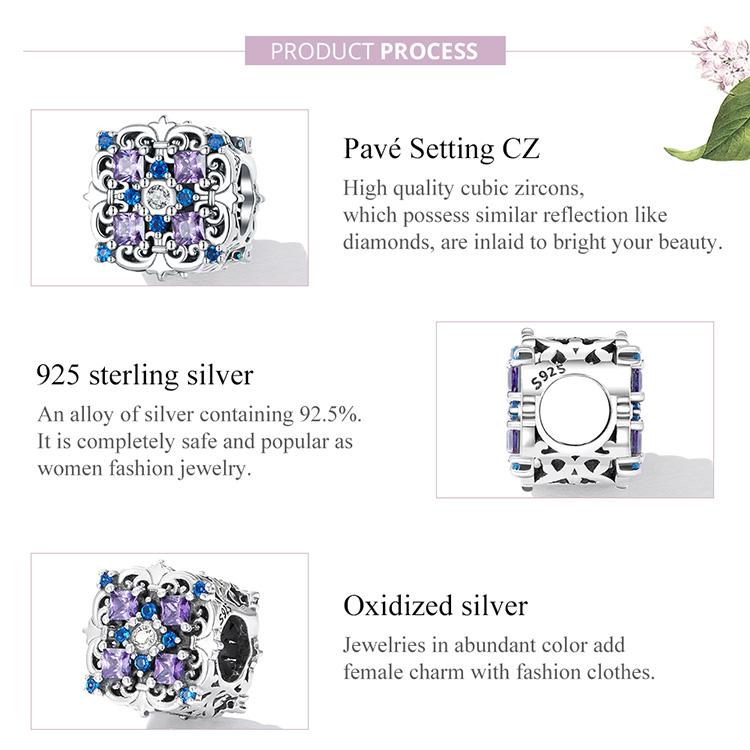 BAMOER стерлингового серебра 925 пробы с винтажным узором, подвески, изысканный блестящий цирконий, подходит для оригинального браслета, ювелирные изделия