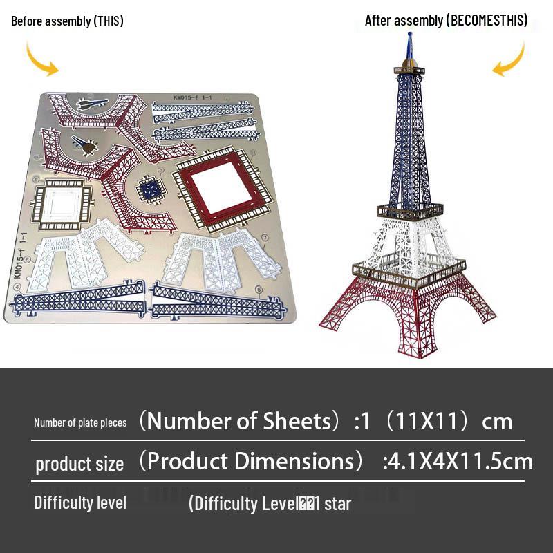 Eiffel Tower Stainless Steel 3D DIY Glue-Free Model Puzzle Toy
