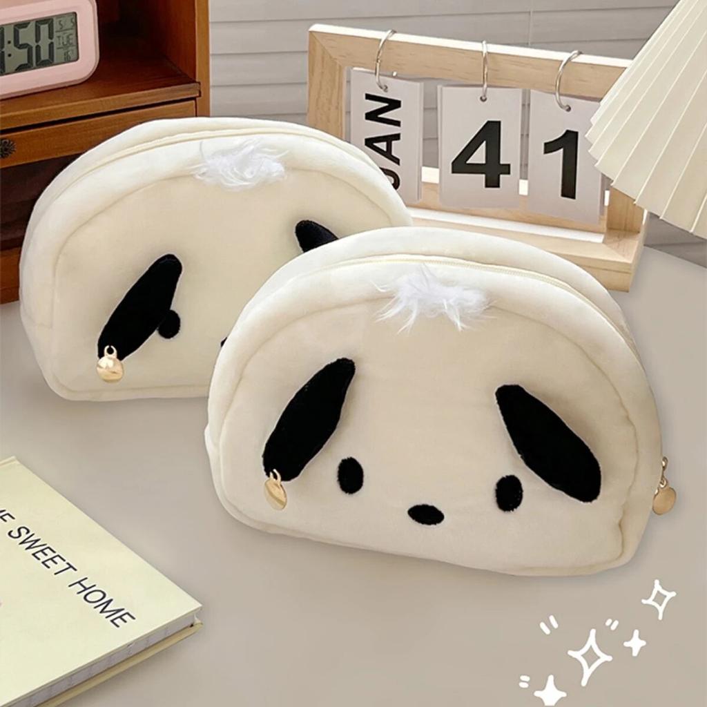 Kawaii Black White Dog Large Capacity Plush Pencil Bag Cute Pencil Cases Pouch Stationery Organizer Holder Gift Prizes