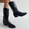 Острый носок женские высокие сапоги туфли на каблуке до середины икры модные ковбойские сапоги женские брендовые зимние 2025 трендовые массивные челси Botas Mujer