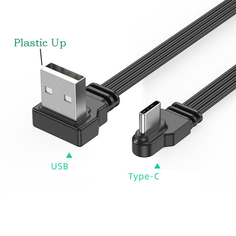 USB2.0 на Type C Разветвитель Дата-кабеля Угол вверх вниз влево вправо Провод Плоский Шнур USB C Передача Данных 2А Питание Синхронизация Удлинитель