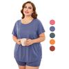 Plus Size Sleeping Suits for Women Round Neck Short Sleeves Shirt and Short Pants Set Summer Pajama Set Oversized Sleep Lounge Wear