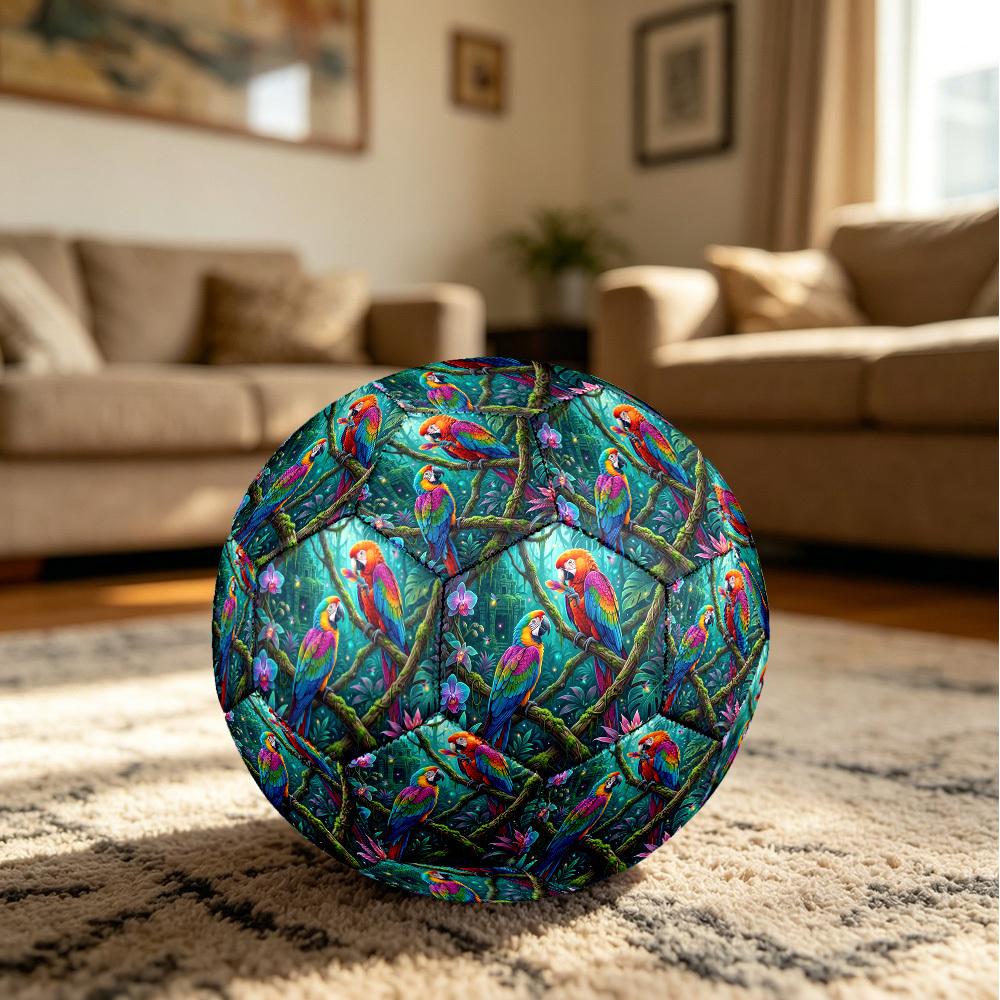 1pc Rainforest Macaws Theme Soccer Ball Football, Size 5, Lightweight PVC, Durable Outdoor Training Soccer Ball, Gift m61450