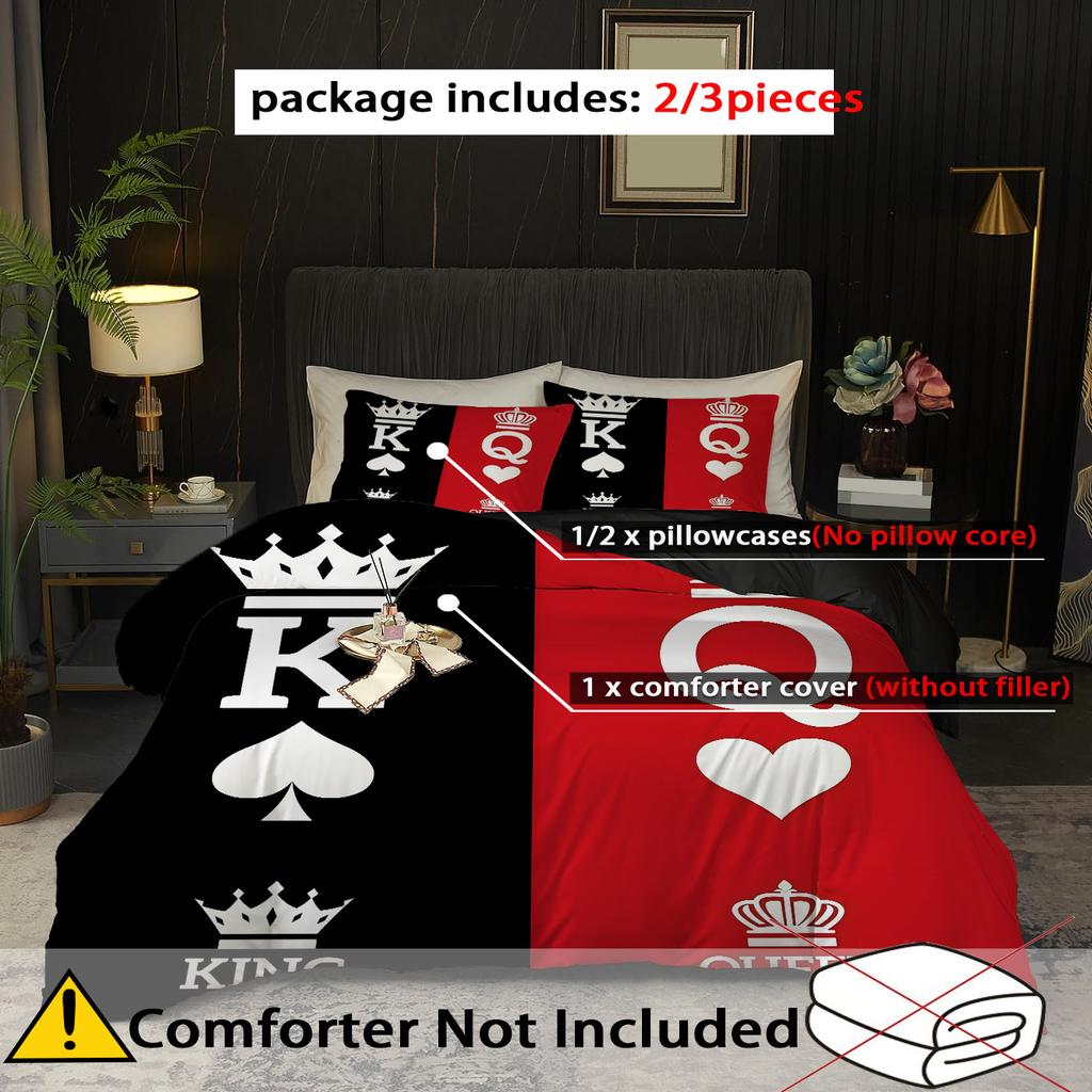 Пододеяльник с 3D-принтом Корона Короля Королевы, черно-красная цветовая гамма, парный стиль, постельный набор, домашний мягкий текстиль, пододеяльник, наволочка