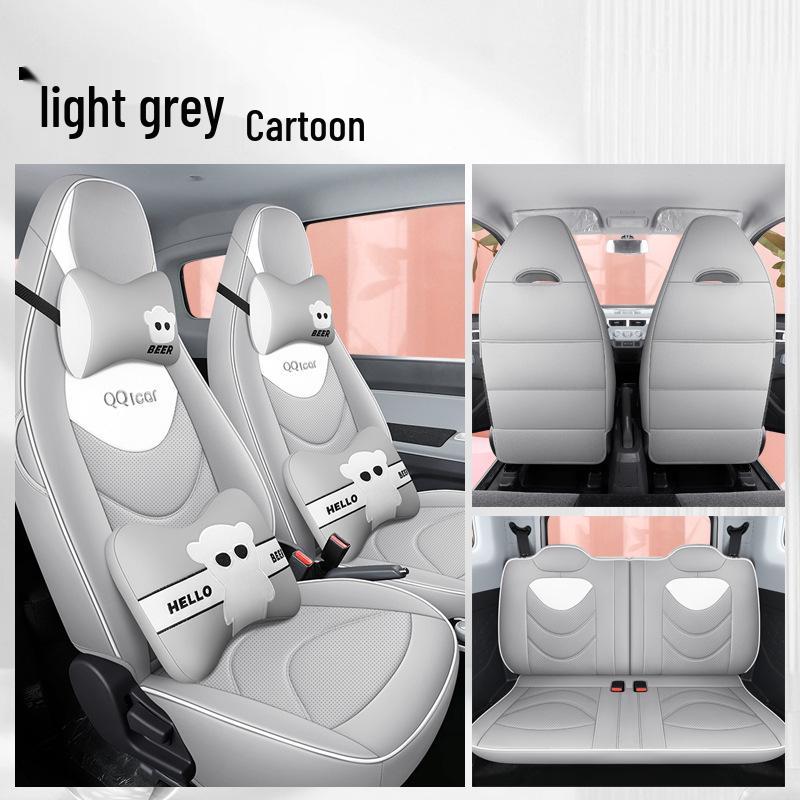 QQ Ice Cream Car Seat Cushion: Full Coverage Cartoon Leather Seat Cover for All Seasons
