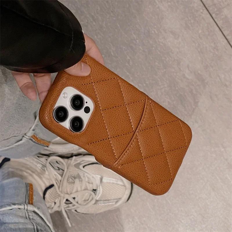 Роскошный кожаный чехол с решетчатым узором для iPhone 16 15 14 13 Pro Max, держатель для кредитных карт, кошелек, противоударный чехол для телефона