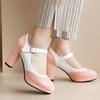Fashion Sweet High Heels Pumps Mary Janes Shoes Woman Patchwork Patent Straps Women's Heeled Party Office Wedding Shoes Large Size 48