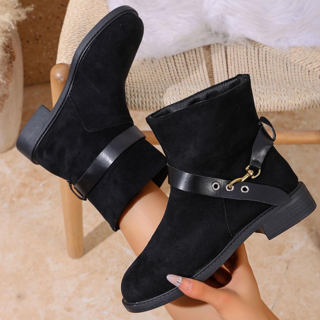 Autumn and winter new comfortable belt buckle women's Martin boots versatile round head platform short boots