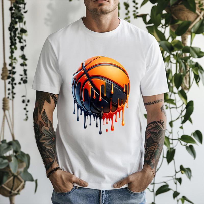 Unisexs Casual Loose Round Neck Short Sleeve Tshirt Basketball Print Modale Polyester Polyester Tshirt Ink Splatter Design