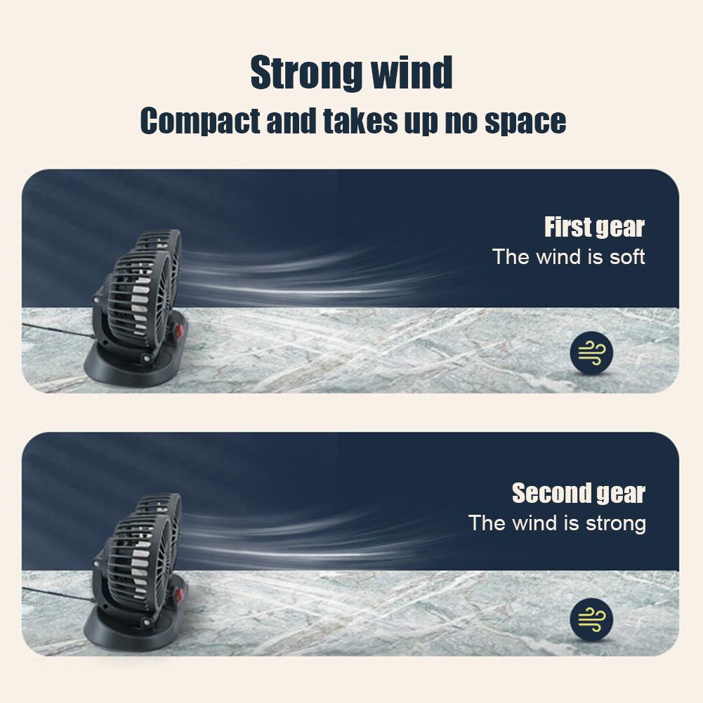 5/12/24V Portable Dual Head Car Fan 360° Rotation 2 Speed Electric Fan USB Air Circulation Fans For Dashboard Car Fan