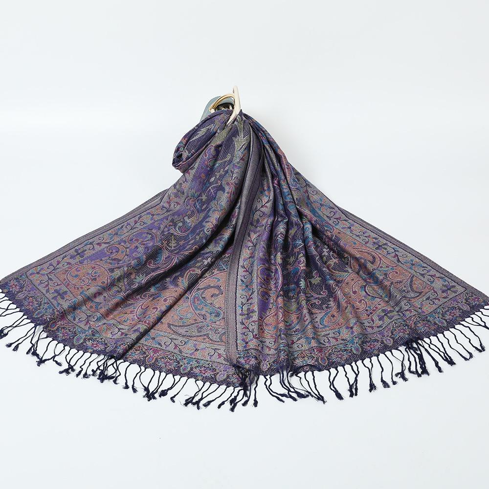 Ethnic Style Women Jacquard Scarf Cotton Print Long Wrap Shawl Casual Fringed Scarves