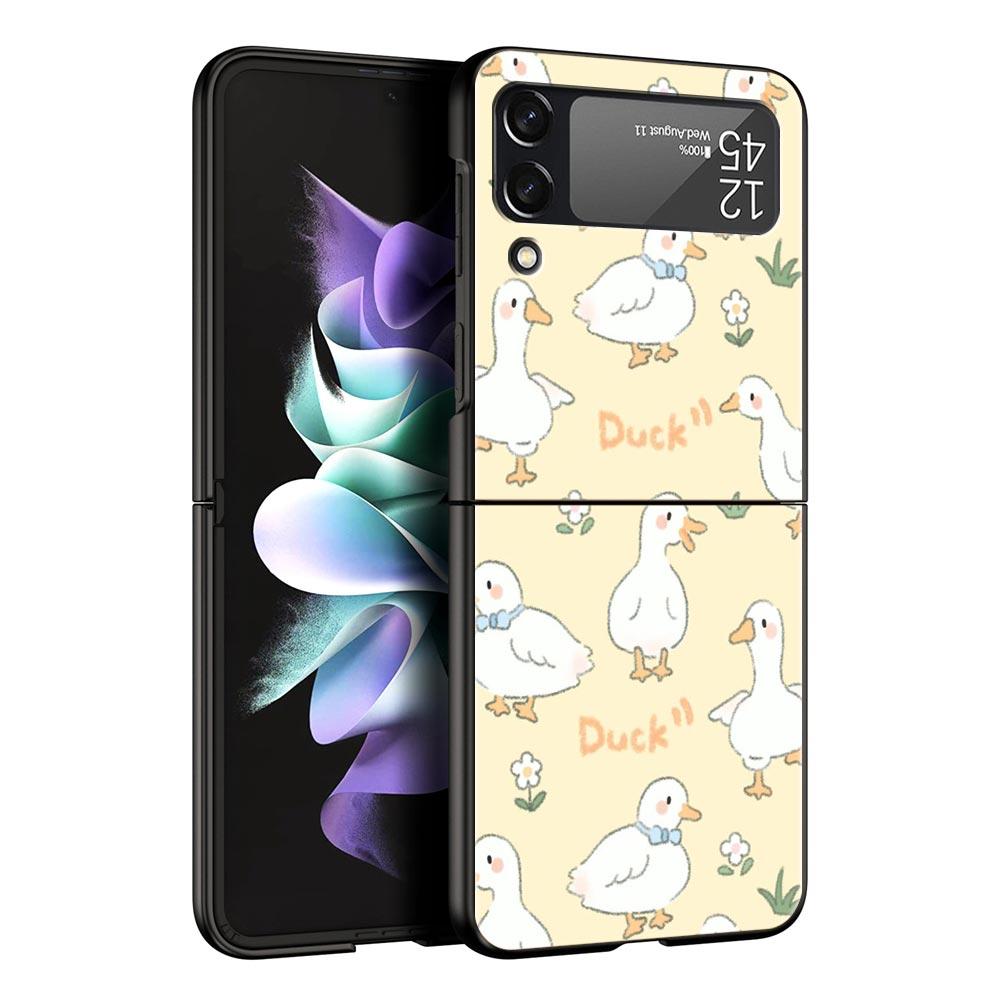 Чехол для телефона Samsung Galaxy Z Flip 3 4 5 Жесткий Черный Складной ПК Для Samsung Z Flip3 Защитный Корпус Мультяшная Утка Гусь Игра