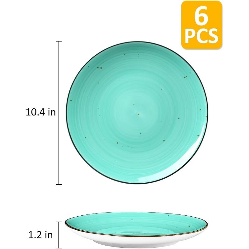 Ceramic Dinner Plates Set of 6, 10.4 Inch Porcelain Plates for Salad, Dessert, Appetizer, Pasta, Kitchen Serving Dishes