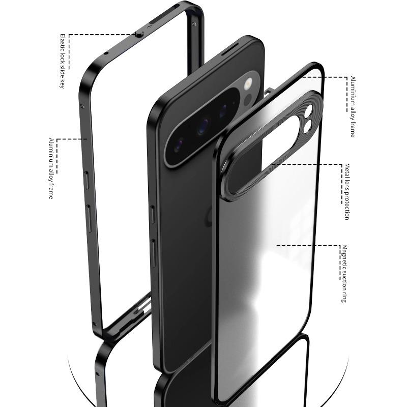 Ударопрочный чехол для телефона Google Pixel 9 Pro XL с металлической рамкой из алюминиевого сплава, матовая прозрачная акриловая задняя крышка для Pixel 9Pro
