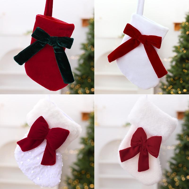 2026 New Fabric Velvet Bow Christmas Stocking Pendant, Christmas Fireplace Stair Ornament Pendant