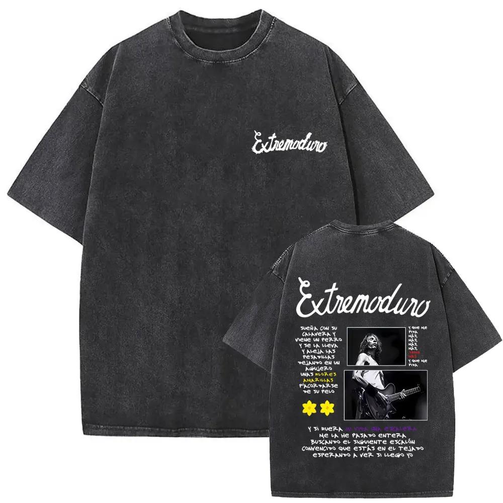 Rock Band EXTREMODURO Tour Vintage Washed Tshirt Men Fashion Hip Hop Street T Shirt Male Gothic Retro Oversized T Shirts