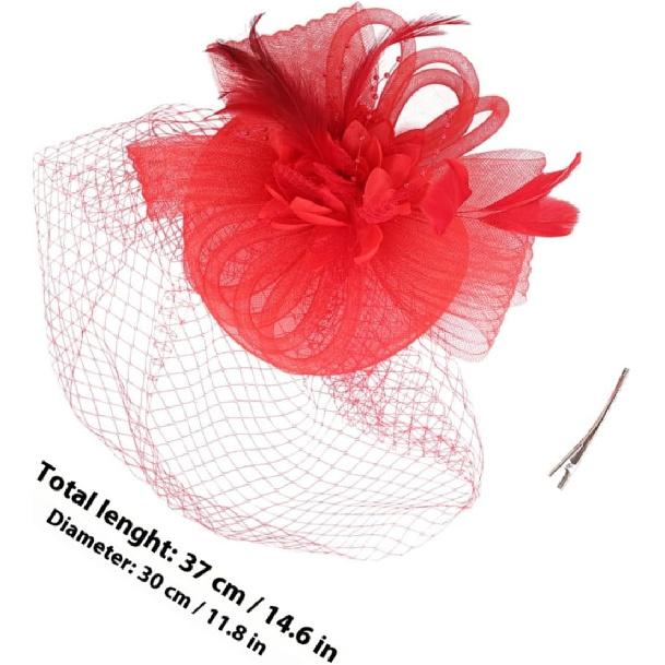 PRETYZOOM Cocktail Tea Party Headband with Red Mesh Flower and Decorative Clip, Fascinator Hat for Women and Special Occasion Accessories