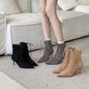 2025 autumn and winter new European and American pointed head thin heel high heel temperament French fashion sexy beautiful suede women's short boots