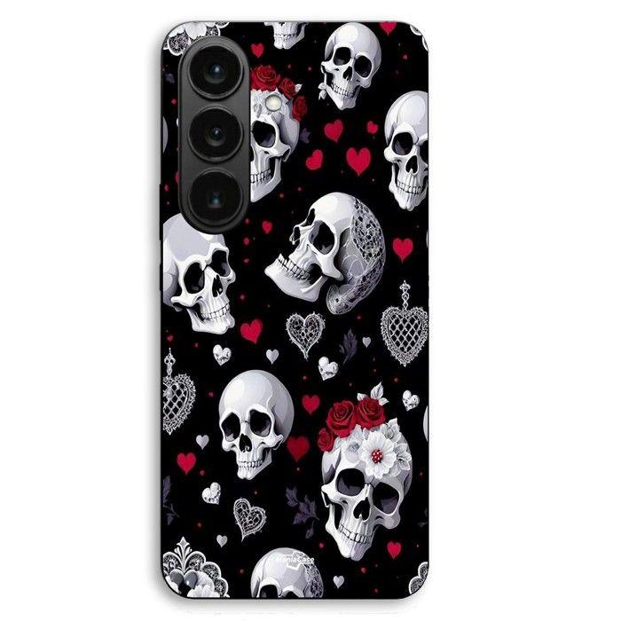 Coque de téléphone - MANIACASE - Samsung Galaxy S26 - Silicone TPU - Noir - Tête de mort et coeurs