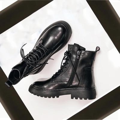 Женские сапоги из натуральной коровьей кожи с круглым носком и толстым каблуком, рыцарские сапоги на платформе, ботильоны для женщин, зимние сапоги