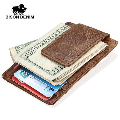 Модный винтажный мужской кошелек из натуральной кожи с передним карманом, магнитные зажимы для денег, ID держатель для кредитных карт, кошелек
