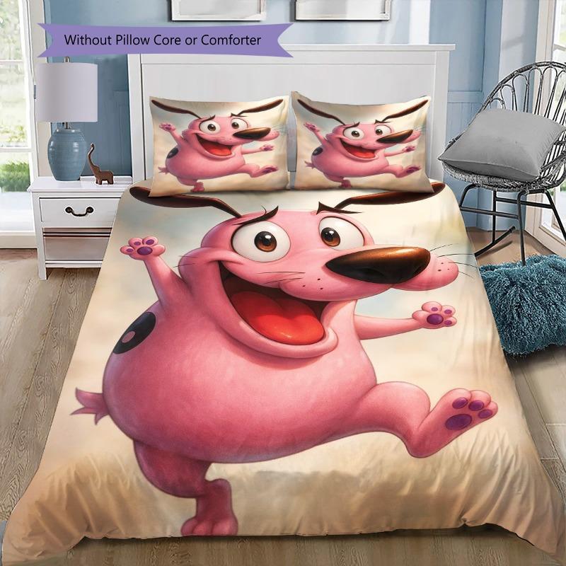 Courage The Cowardly Dog Cartoon 3 Pieces Bedding Set Soft Microfiber Duvet Cover Set With 2 Pillowcases For Bedroom Home Decor Without Comforter