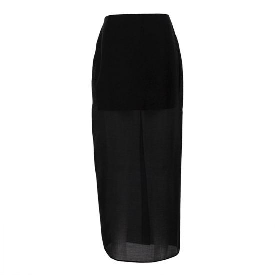 Women Maxi Skirt High Waist Mesh Yarn Cover Perspective Solid Color Skirt
