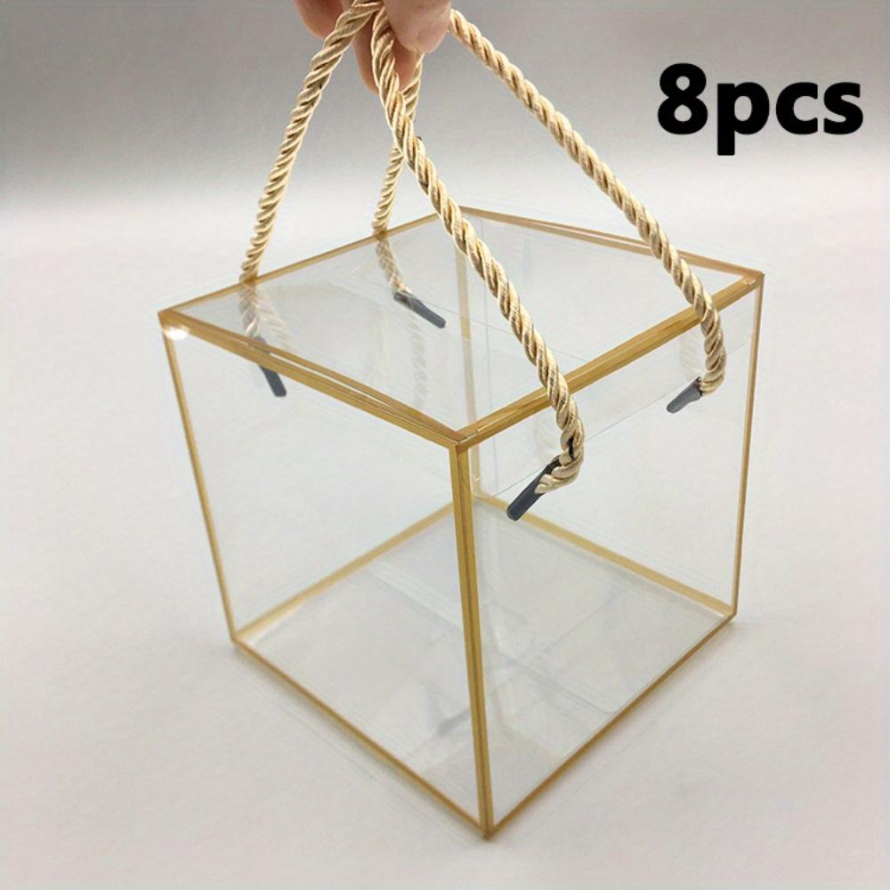 8 шт. прозрачных подарочных коробок из ПВХ с ручками из полиэстерового шнура, квадратная прозрачная коробка, подарочная упаковочная коробка, ювелирные украшения, упаковка, дисплей, прозрачные витрины