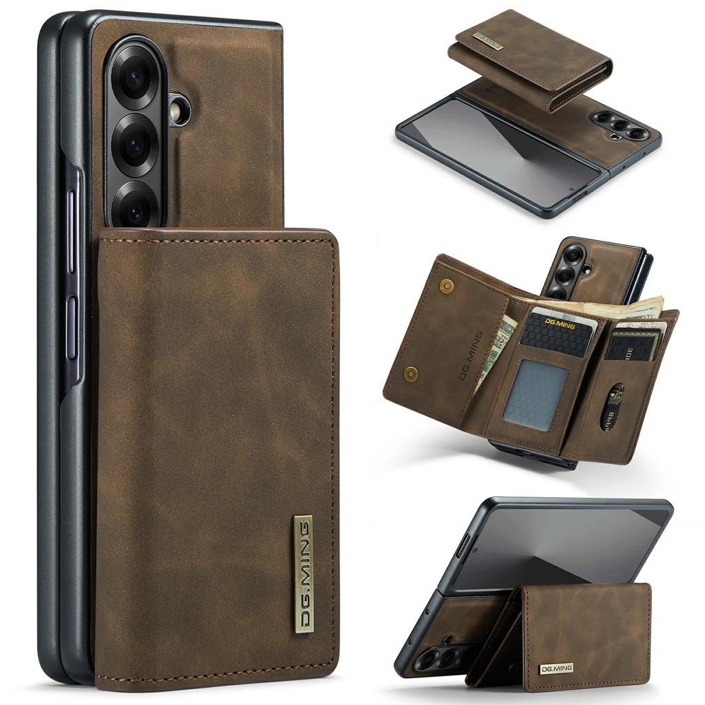DG.MING M1 Series for Samsung Galaxy Z Fold7 5G Phone Case PU + TPU + PC Back Cover with Magnetic Tri-Fold Wallet Kickstand